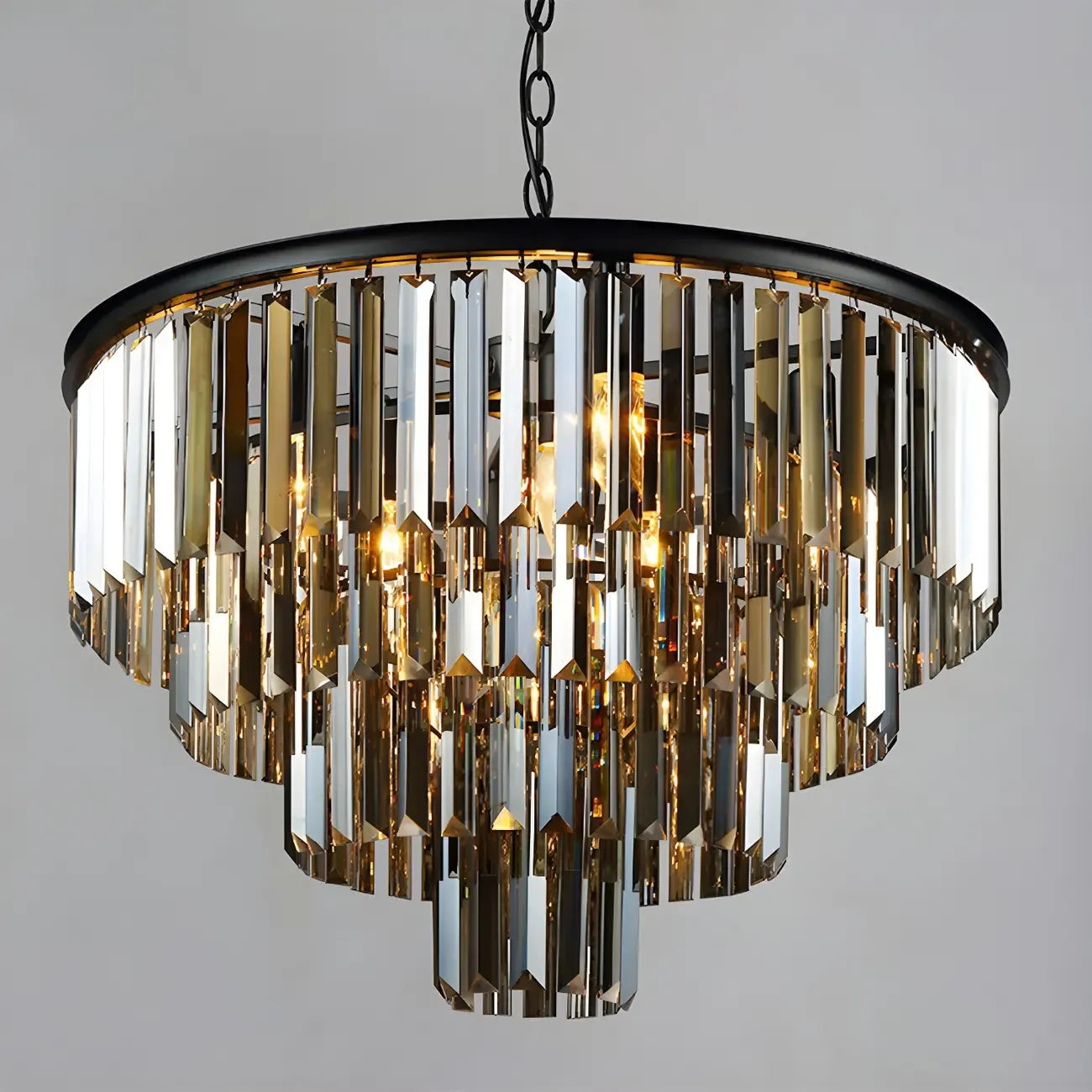Lustre circulaire de luxe en cristal transparent à 3/4 niveaux