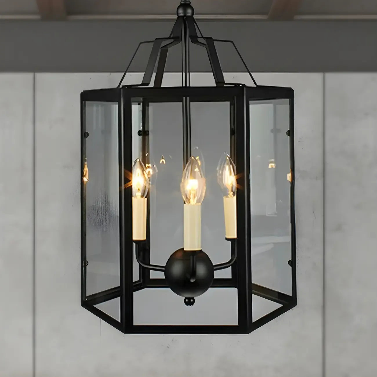 Lampadario a sospensione a 3 luci in vetro trasparente, lampada a sospensione vintage in nero/bianco a forma di candela