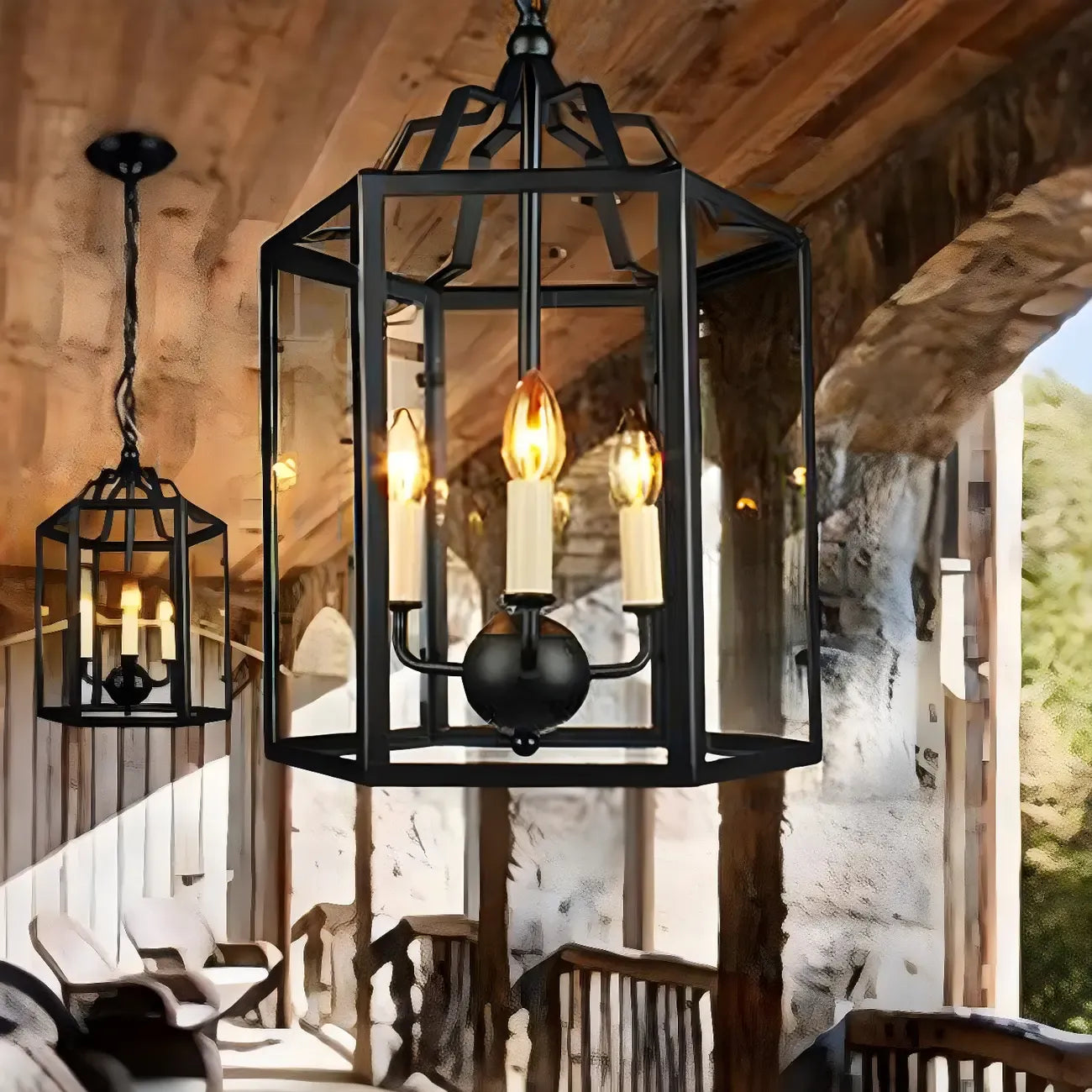 Lampadario a sospensione a 3 luci in vetro trasparente, lampada a sospensione vintage in nero/bianco a forma di candela