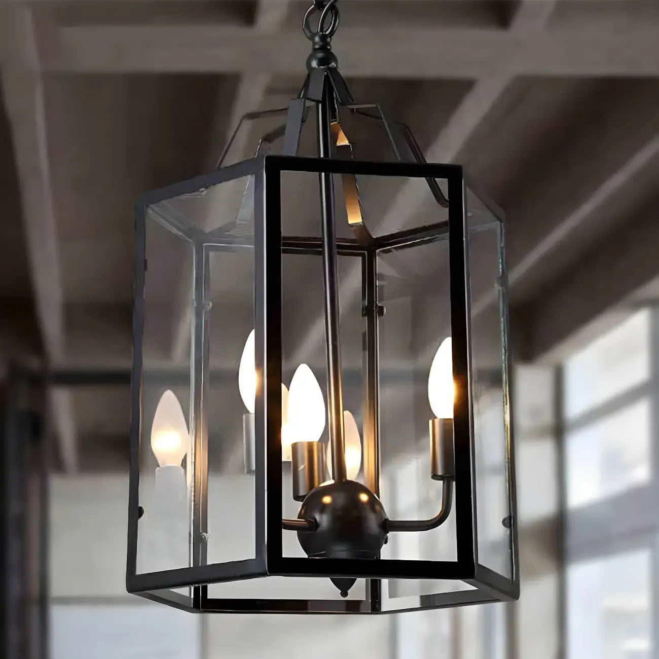 Lampadario a sospensione a 3 luci in vetro trasparente, lampada a sospensione vintage in nero/bianco a forma di candela