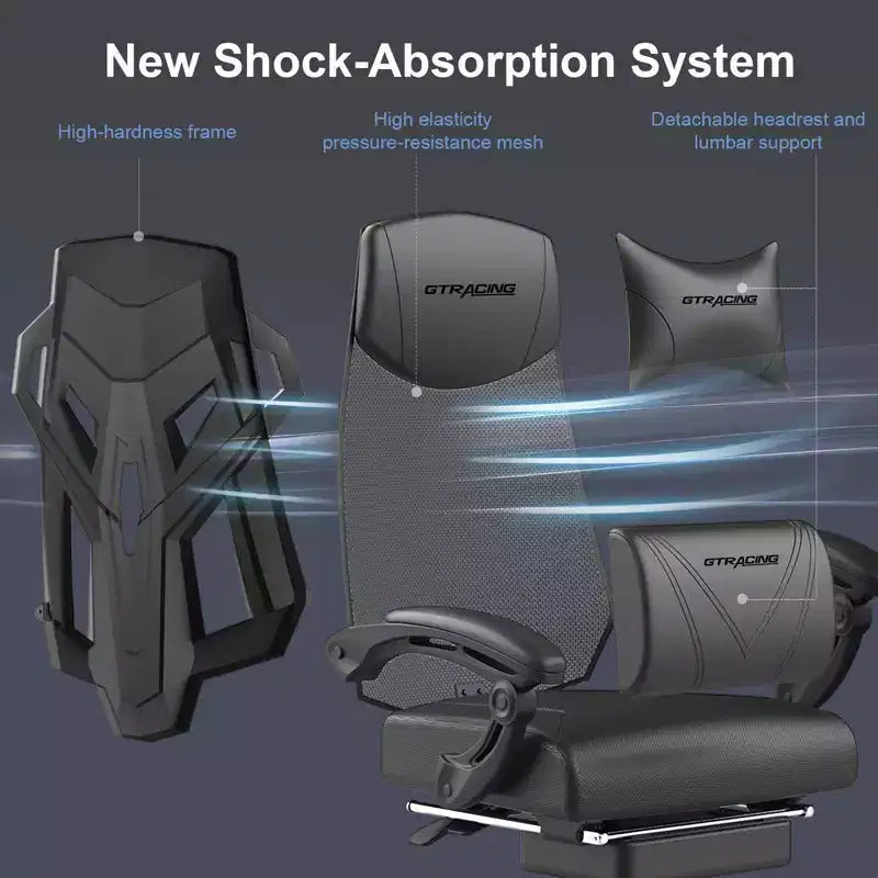 GTRACING Sedia Gaming Sedia da Ufficio in Rete Ergonomica Reclinabile con Poggiapiedi Nera
