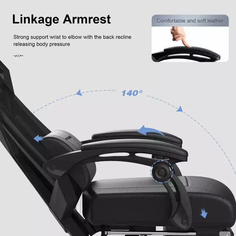 GTRACING Sedia Gaming Sedia da Ufficio in Rete Ergonomica Reclinabile con Poggiapiedi Nera