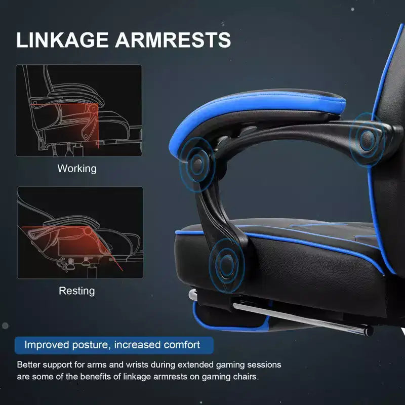 LUCKRACER Sedia Gaming con Poggiapiedi, Sedia da Ufficio Ergonomica con Schienale Alto, Sedia da Scrivania, Blu