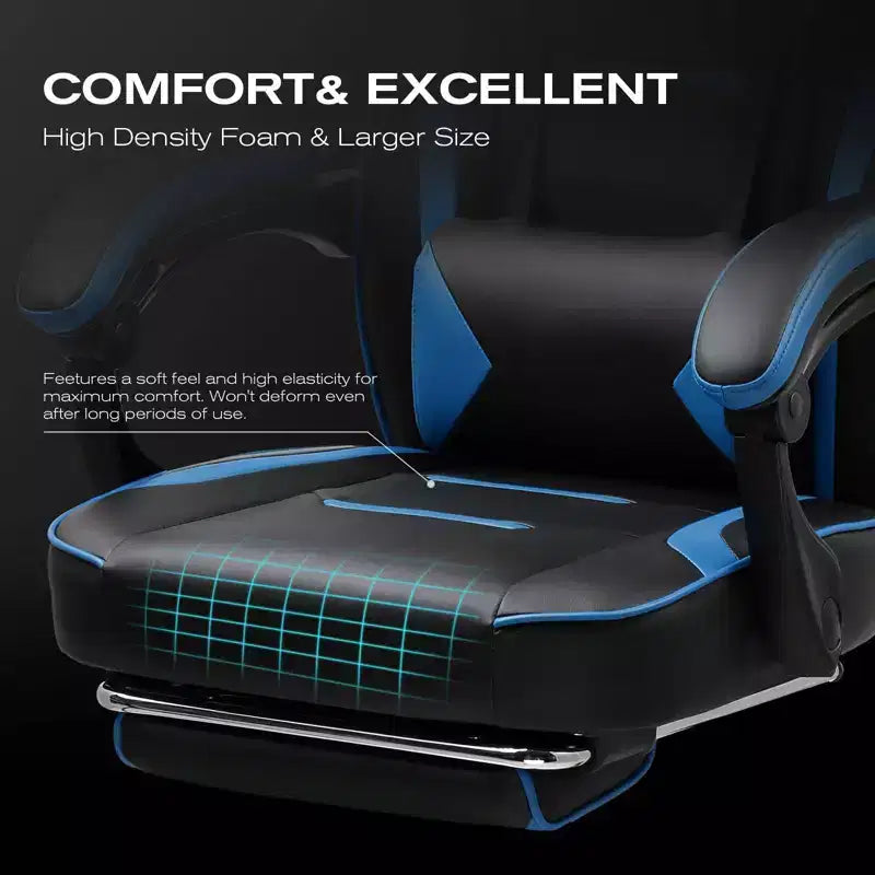 LUCKRACER Sedia Gaming con Poggiapiedi, Sedia da Ufficio Ergonomica con Schienale Alto, Sedia da Scrivania, Blu