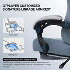 Chaise de gaming GTPLAYER en tissu avec accoudoirs synchronisés, chaise de bureau, bleu clair