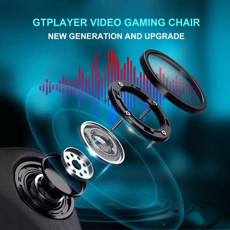 Sedia da gaming GTPLAYER con altoparlanti Bluetooth e poggiapiedi, sedia da ufficio con schienale alto, colore nero