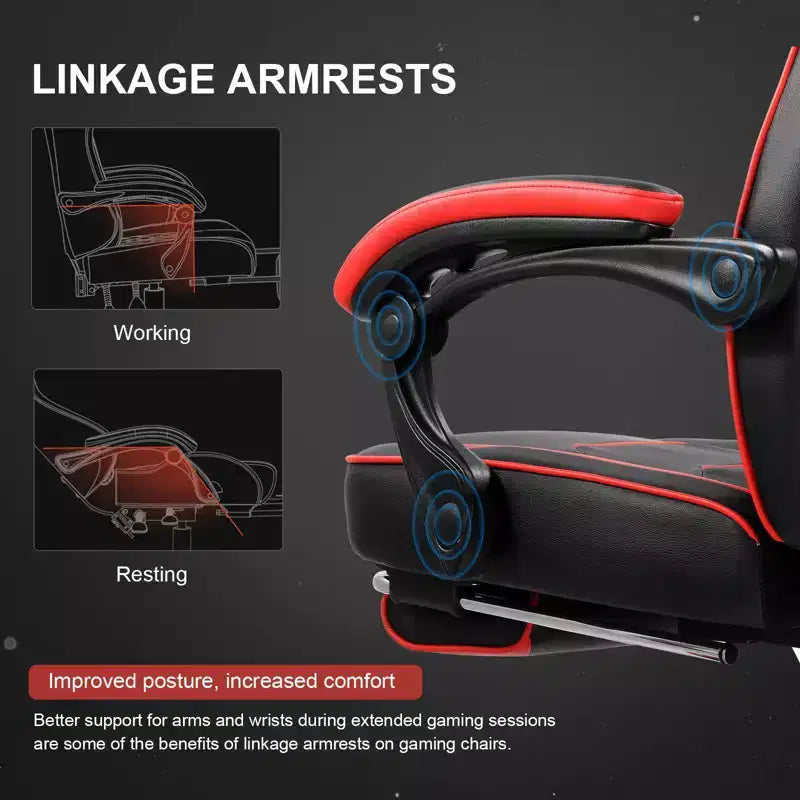 Sedia da Gaming LUCKRACER con Poggiapiedi, Sedia da Ufficio Ergonomica con Schienale Alto, Scrivania da Computer, Rosso