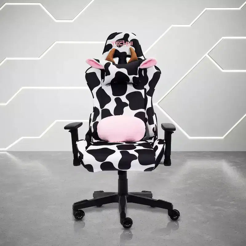 Fauteuil de jeu Ts85 Cow Print Luxx Series Cow - Techni Sport : Rembourrage en velours, mousse à mémoire de forme, réglable