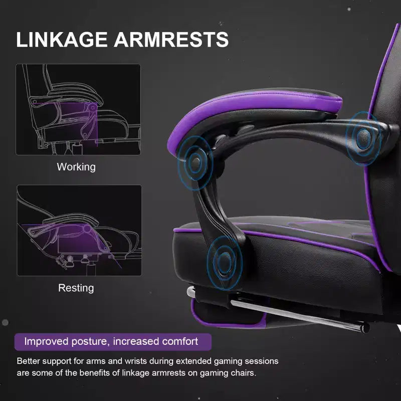 Chaise de jeu LUCKRACER avec repose-pieds Chaise de bureau ergonomique à dossier haut pour ordinateur Bureau Violet