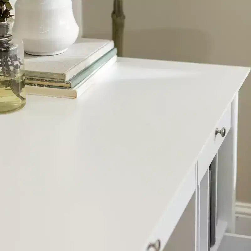 Bureau d'ordinateur de luxe avec rangement Home Office blanc - Saracina Home : Style transitionnel, plateau pour clavier, bois composite