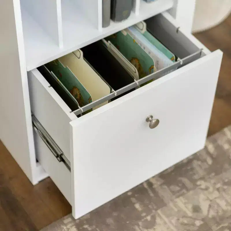 Bureau d'ordinateur de luxe avec rangement Home Office blanc - Saracina Home : Style transitionnel, plateau pour clavier, bois composite