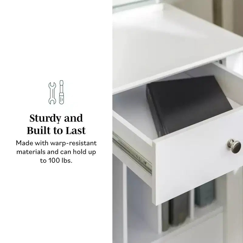 Bureau d'ordinateur de luxe avec rangement Home Office blanc - Saracina Home : Style transitionnel, plateau pour clavier, bois composite