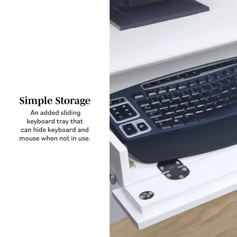 Bureau d'ordinateur de luxe avec rangement Home Office blanc - Saracina Home : Style transitionnel, plateau pour clavier, bois composite