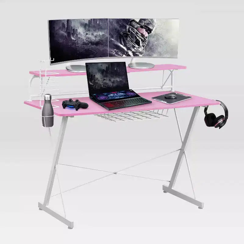 Bureau de Jeu Informatique Carbone TS 200 Rose - Techni Sport : MDF Stratifié, Cadre en Acier, pour Adultes