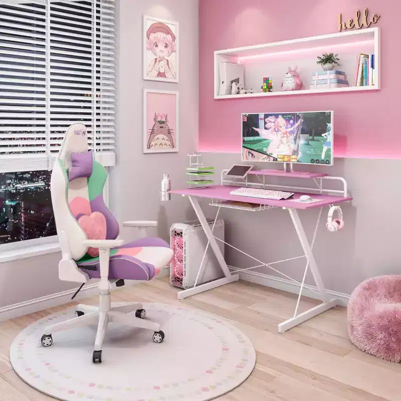 Bureau de Jeu Informatique Carbone TS 200 Rose - Techni Sport : MDF Stratifié, Cadre en Acier, pour Adultes