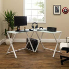 Bureau d'angle moderne en verre blanc pour gamer - Saracina Home