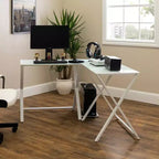 Bureau d'angle moderne en verre blanc pour gamer - Saracina Home