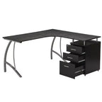 Techni Mobili Modern L Shaped Computer Desk with File Cabinet and Storage Espresso Brown: Office Workstation, MDF & Steel Construction