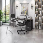 Bureau d'ordinateur moderne en L Techni Mobili avec classeur et rangements marron expresso : Poste de travail de bureau, construction en MDF et acier