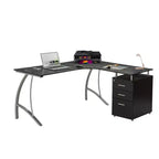 Bureau d'ordinateur moderne en L Techni Mobili avec classeur et rangements marron expresso : Poste de travail de bureau, construction en MDF et acier