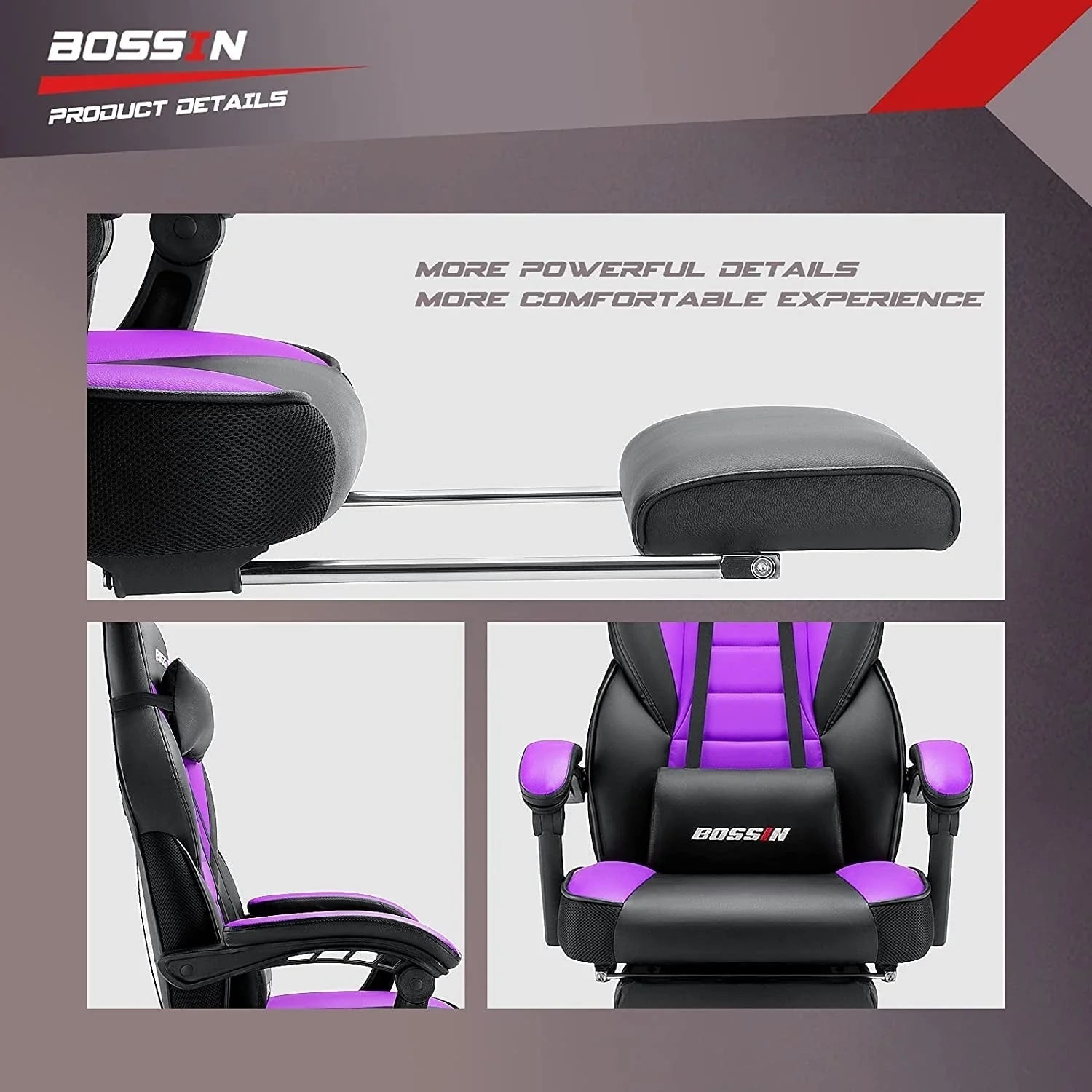 Chaise de jeu BOSSIN style racing, chaise de jeu grande taille supportant jusqu'à 136 kg (300 lbs), dossier haut, chaise d'ordinateur