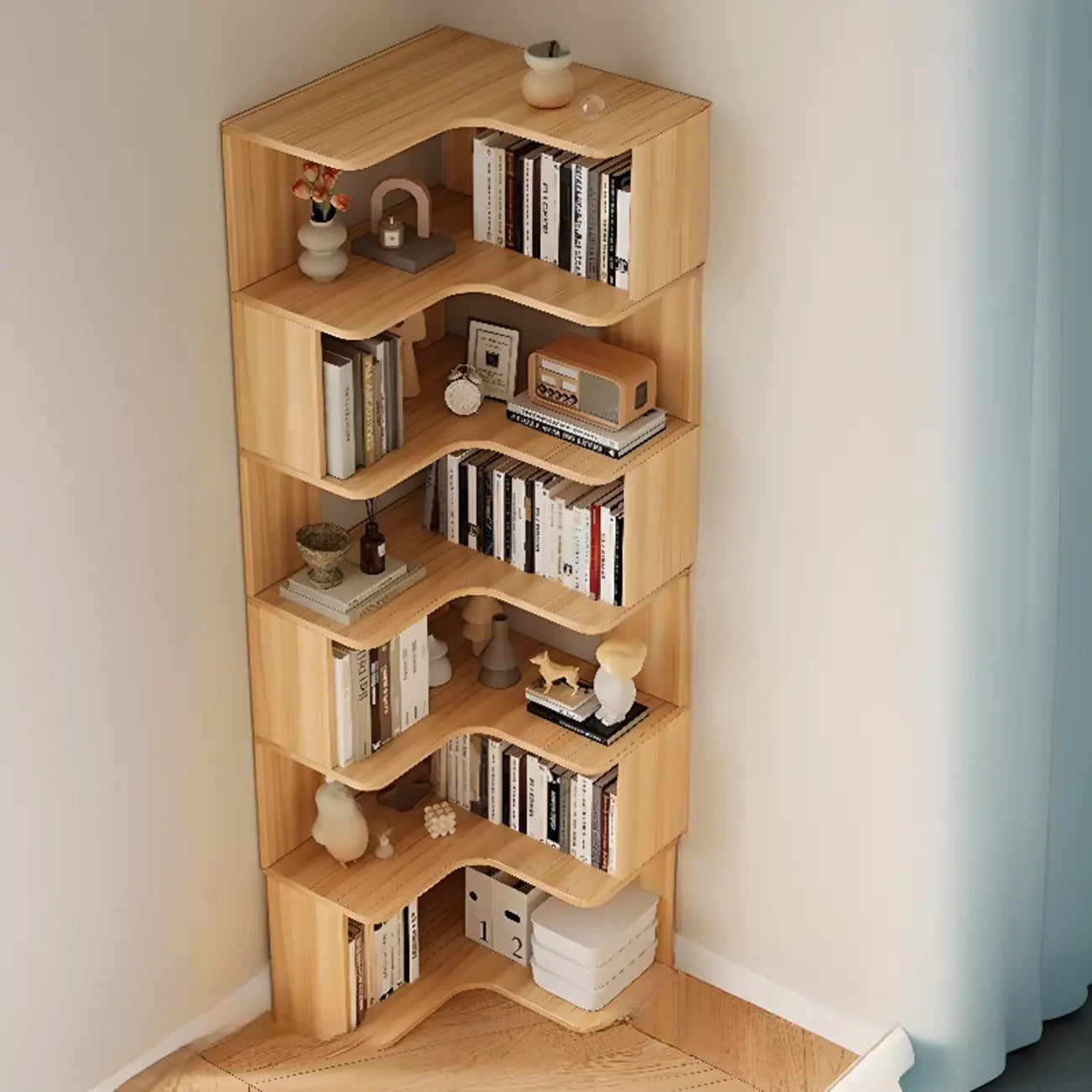 Bibliothèque d'angle en bois composite à 6 étagères