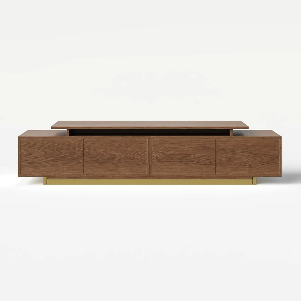 Meuble TV extensible en noyer avec rangement ouvert