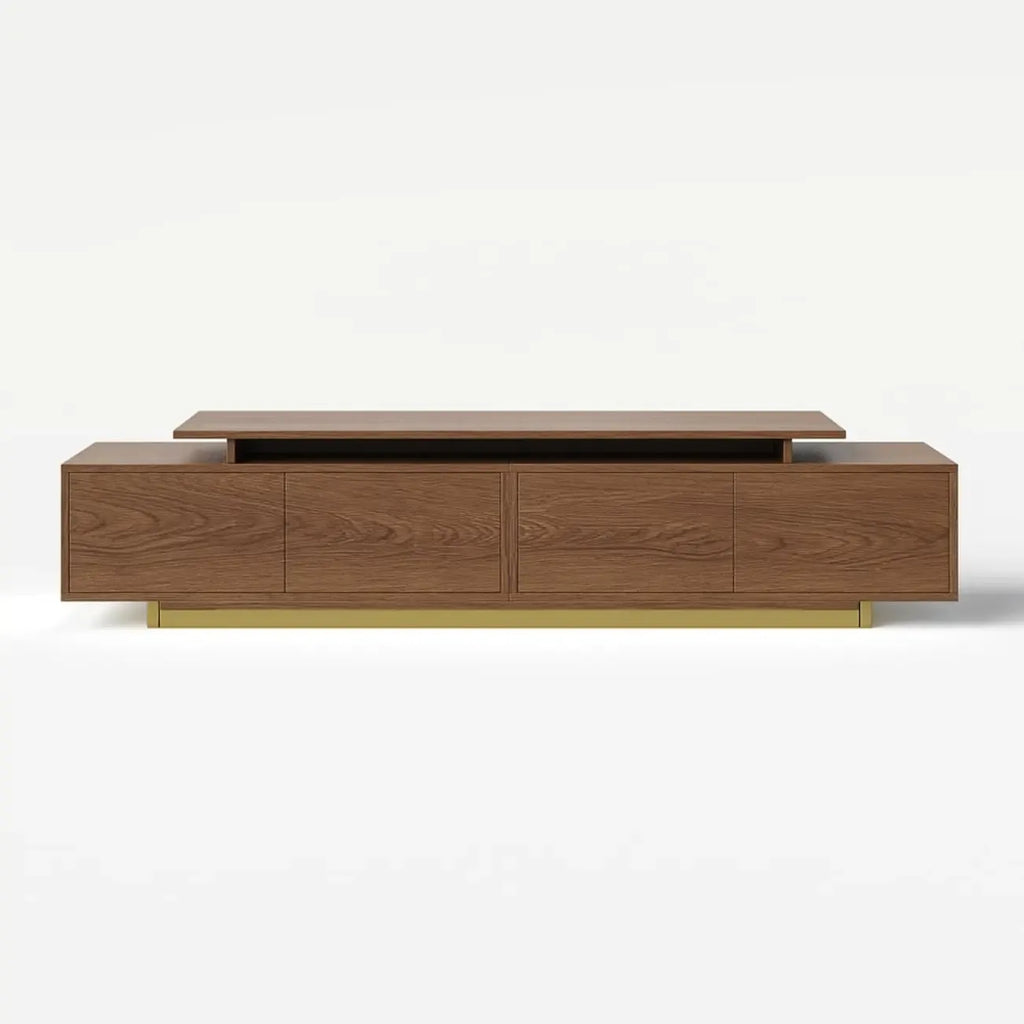 Meuble TV extensible en noyer avec rangement ouvert