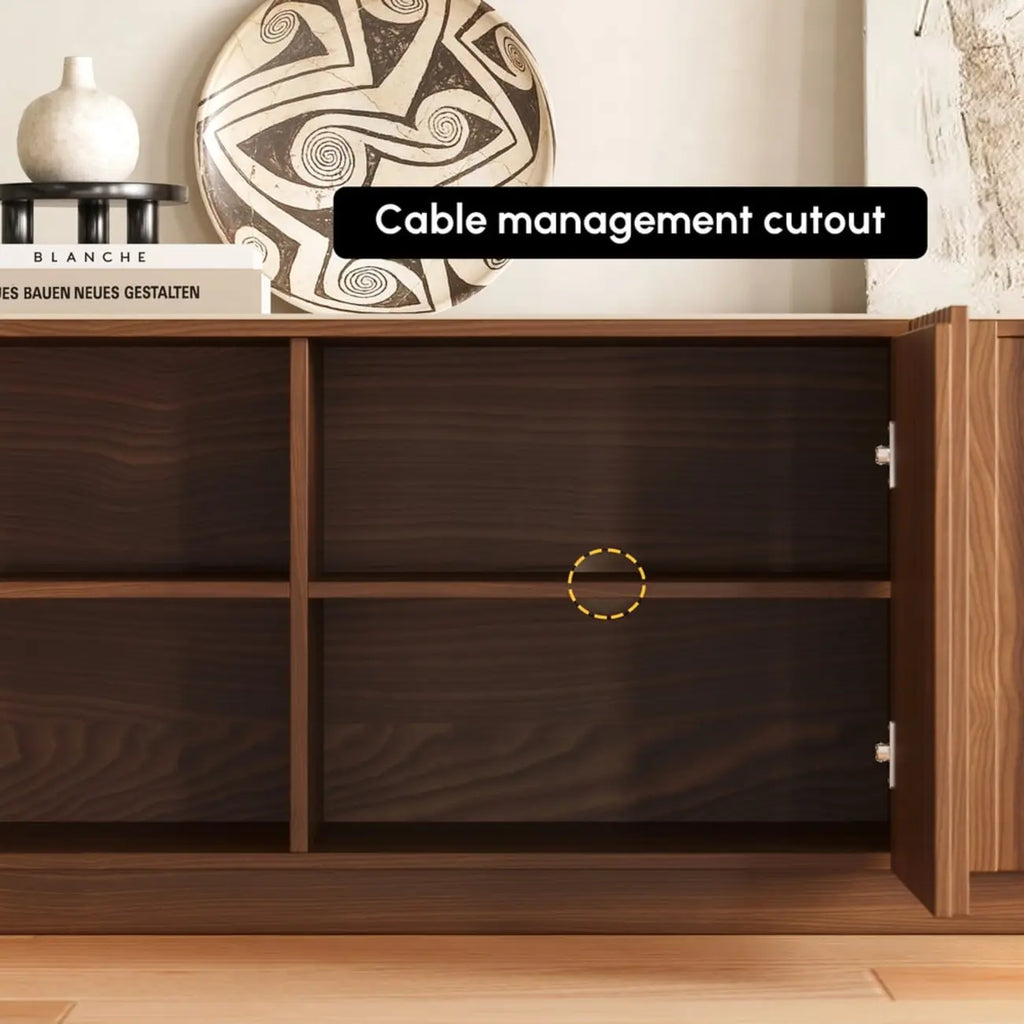 Meuble TV en noyer à lattes de style Mid-Century avec portes