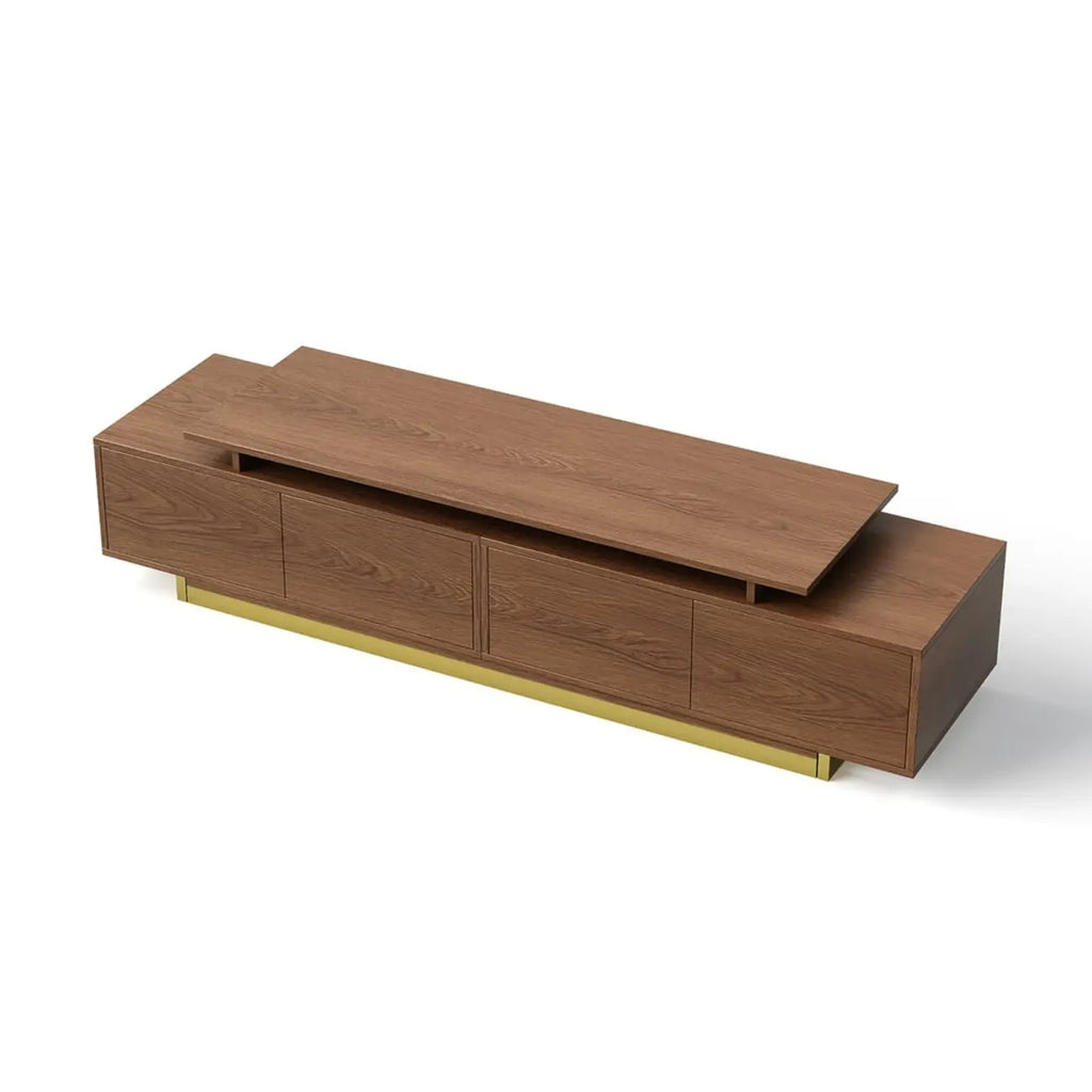 Meuble TV extensible en noyer avec rangement ouvert
