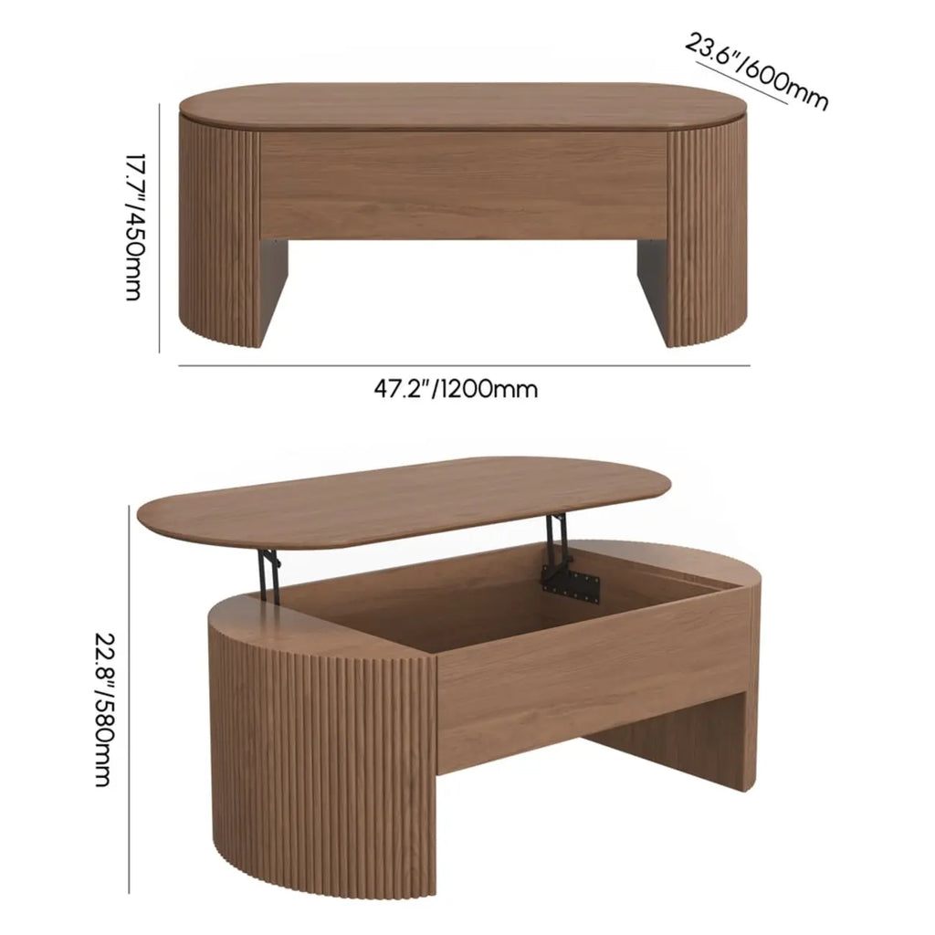 Table basse ovale en bois à plateau relevable de style moderne du milieu du siècle