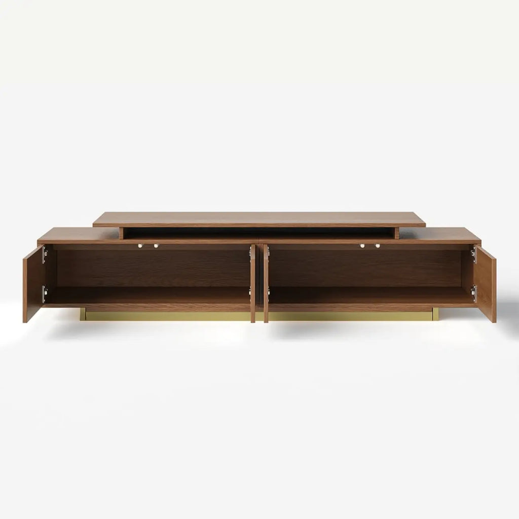 Meuble TV extensible en noyer avec rangement ouvert