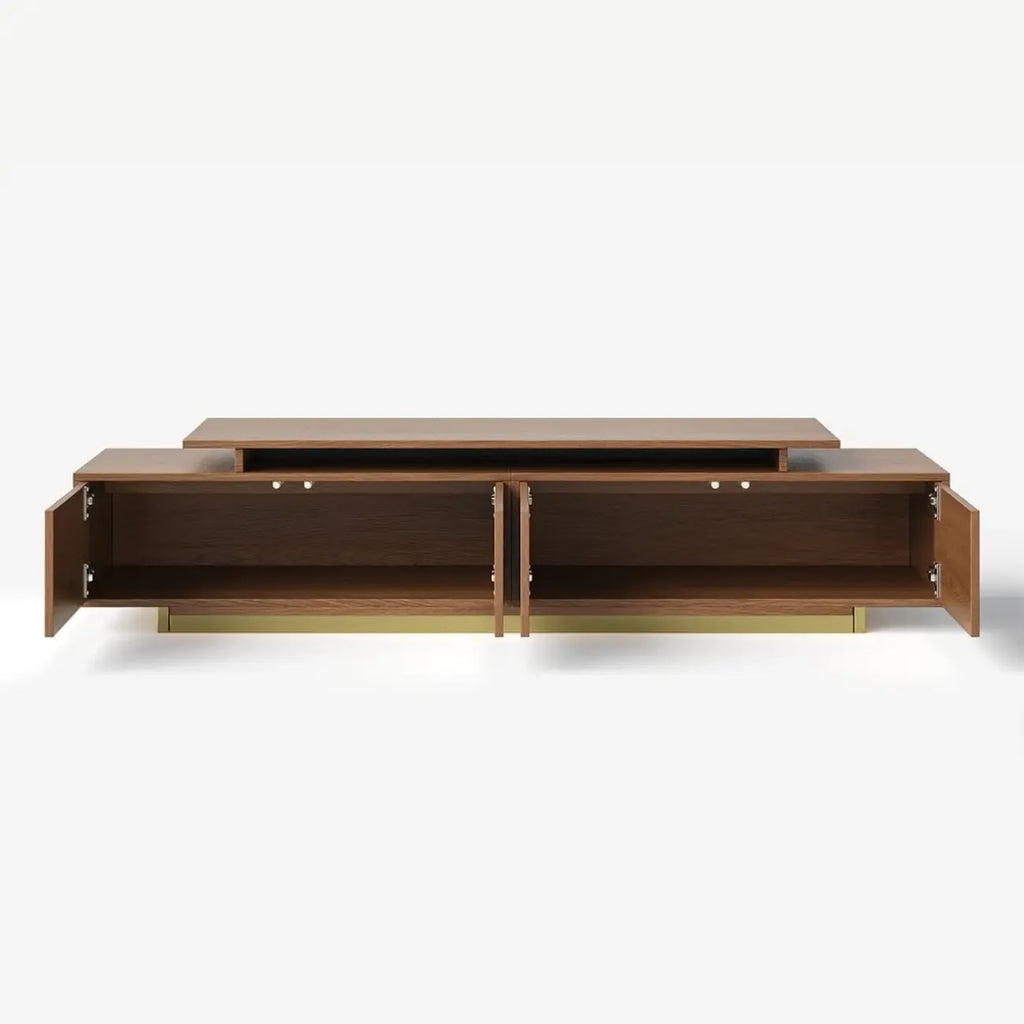 Meuble TV extensible en noyer avec rangement ouvert