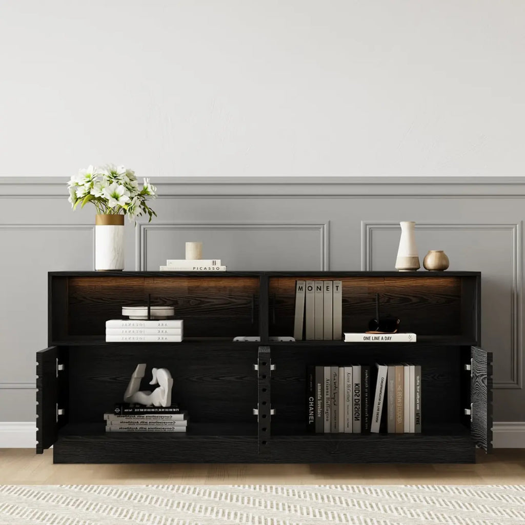 Meuble TV LED rectangulaire moderne en bois noir