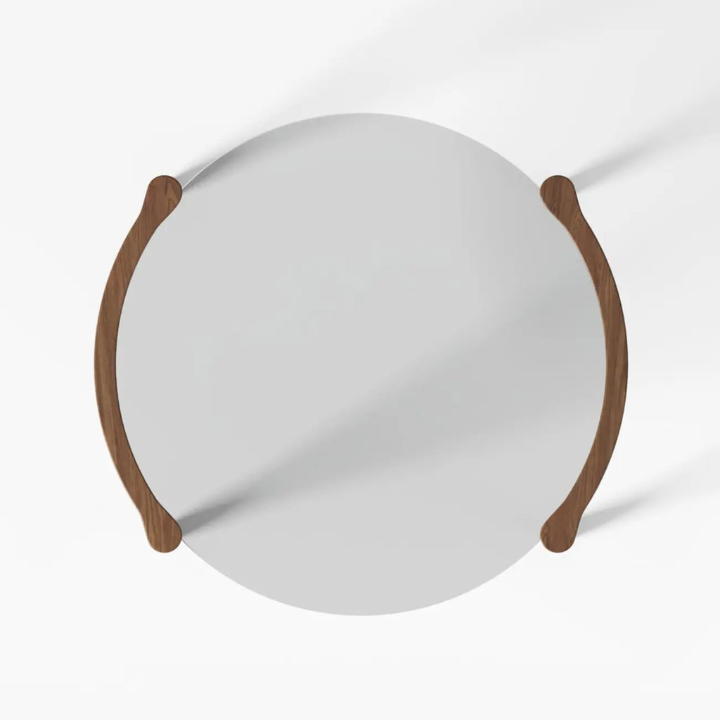 Table basse ronde vintage en bois massif et verre transparent, à 4 pieds