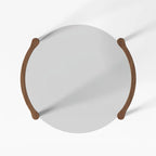 Table basse ronde vintage en bois massif et verre transparent, à 4 pieds