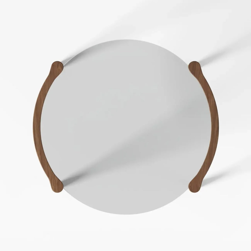 Table basse ronde vintage en bois massif et verre transparent, à 4 pieds
