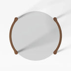 Table basse ronde vintage en bois massif et verre transparent, à 4 pieds