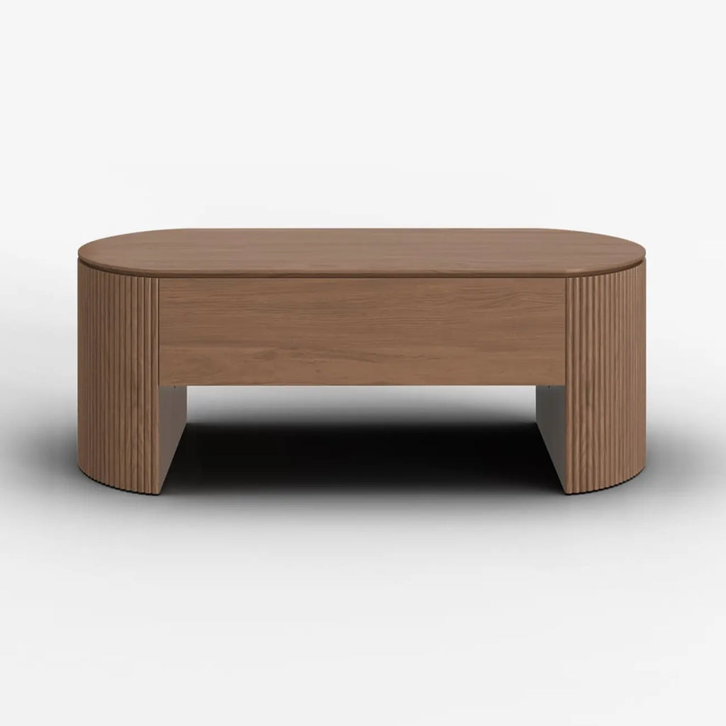 Table basse ovale en bois à plateau relevable de style moderne du milieu du siècle