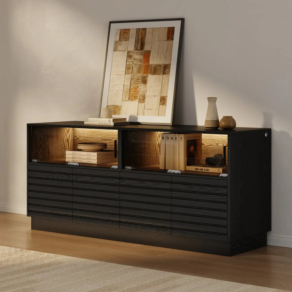 Meuble TV LED rectangulaire moderne en bois noir