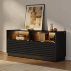 Meuble TV LED rectangulaire moderne en bois noir
