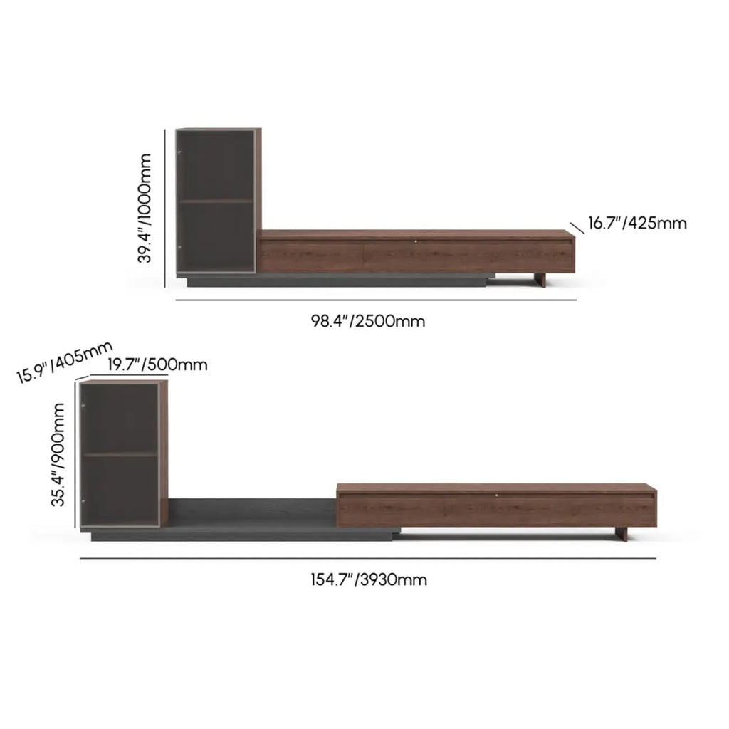 Meuble TV extensible en noyer style milieu du siècle avec tiroirs