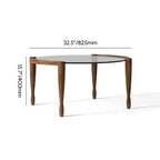 Table basse ronde vintage en bois massif et verre transparent, à 4 pieds