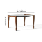 Table basse ronde vintage en bois massif et verre transparent, à 4 pieds