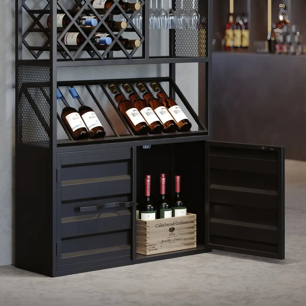 Casier à vin industriel polyvalent en métal avec armoire