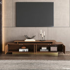 Meuble TV extensible en noyer avec rangement ouvert