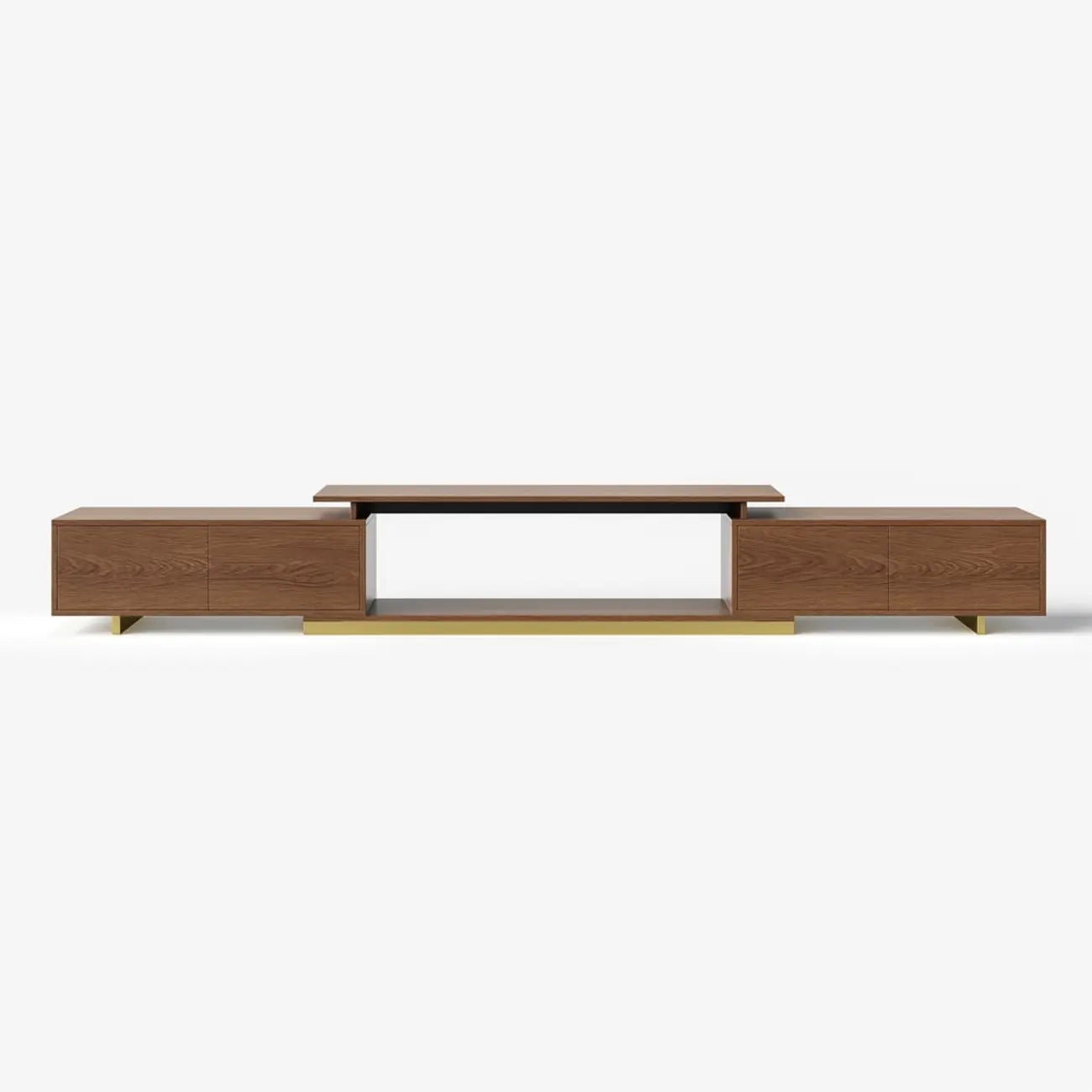 Meuble TV extensible en noyer avec rangement ouvert
