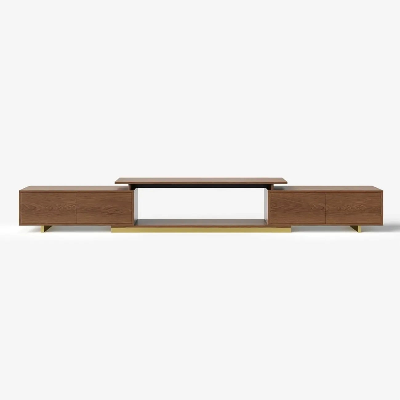 Meuble TV extensible en noyer avec rangement ouvert