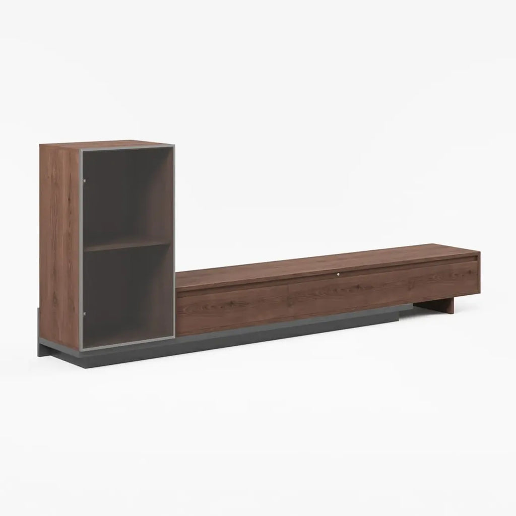 Meuble TV extensible en noyer style milieu du siècle avec tiroirs