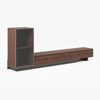 Meuble TV extensible en noyer style milieu du siècle avec tiroirs
